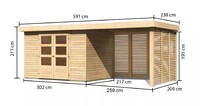 Dřevěný domek KARIBU ASKOLA 4 + přístavek 280 cm včetně zadní a boční stěny (9182) natur LG3274