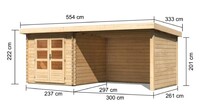 Dřevěný domek KARIBU BASTRUP 4 + přístavek 300 cm včetně zadní a boční stěny (73327) natur LG3015
