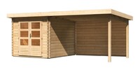 Dřevěný domek KARIBU BASTRUP 4 + přístavek 300 cm včetně zadní stěny (9305) natur LG2865