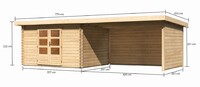 Dřevěný domek KARIBU BASTRUP 7 + přístavek 400 cm včetně zadní a boční stěny (9316) natur LG3029