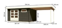 Dřevěný domek KARIBU BASTRUP 8 + přístavek 300cm (38769) terragrau LG2941