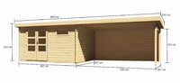 Dřevěný domek KARIBU BASTRUP 8 + přístavek 400 cm včetně zadní stěny (9319) natur LG3036
