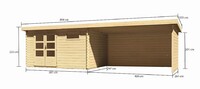 Dřevěný domek KARIBU BASTRUP 8 + přístavek 400cm včetně zadní a boční stěny (9320) natur LG3037