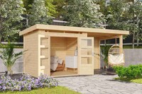 Dřevěný domek KARIBU KANDERN 2 + přístavek 235 cm včetně zadní stěny (23610) natur LG3534