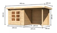 Dřevěný domek KARIBU KANDERN 2 + přístavek 235 cm včetně zadní stěny (23610) natur LG3534