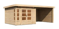 Dřevěný domek KARIBU KASTORF 6 + přístavek 320 cm včetně zadní a boční stěny (31548) natur LG3579