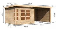 Dřevěný domek KARIBU KASTORF 6 + přístavek 320 cm včetně zadní a boční stěny (31548) natur LG3579