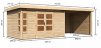 Dřevěný domek KARIBU KASTORF 7 + přístavek 320 cm včetně zadní a boční stěny (31560) natur LG3597