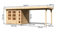 Dřevěný domek KARIBU KERKO 3 + přístavek 280 cm (82936) natur LG2958