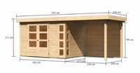 Dřevěný domek KARIBU KERKO 4 + přístavek 240 cm včetně zadní stěny (9189) natur LG2970