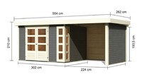 Dřevěný domek KARIBU KERKO 5 + přístavek 240 cm včetně zadní a boční stěny (9198) terragrau LG2988