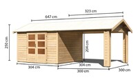 Dřevěný domek KARIBU THERES 7 vč. přístavku (31454) natur LG3154