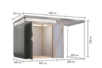 Plechový domek KARIBU AURUM 2 + přístavek 200 cm (53677) šedý LG4837
