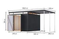 Plechový domek KARIBU AURUM 3,5 + přístavek 200 cm (53694) antracit LG4844