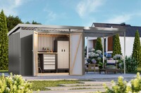 Plechový domek KARIBU IRIDIUM 3 + přístavek 200 cm (48489) šedý LG4810